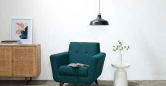 Reading nook with Joybird teal chair