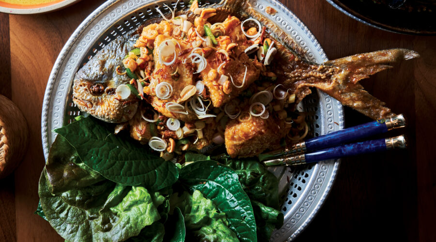 Miang Pla (Lettuce Wraps with Whole Fried Pompano)