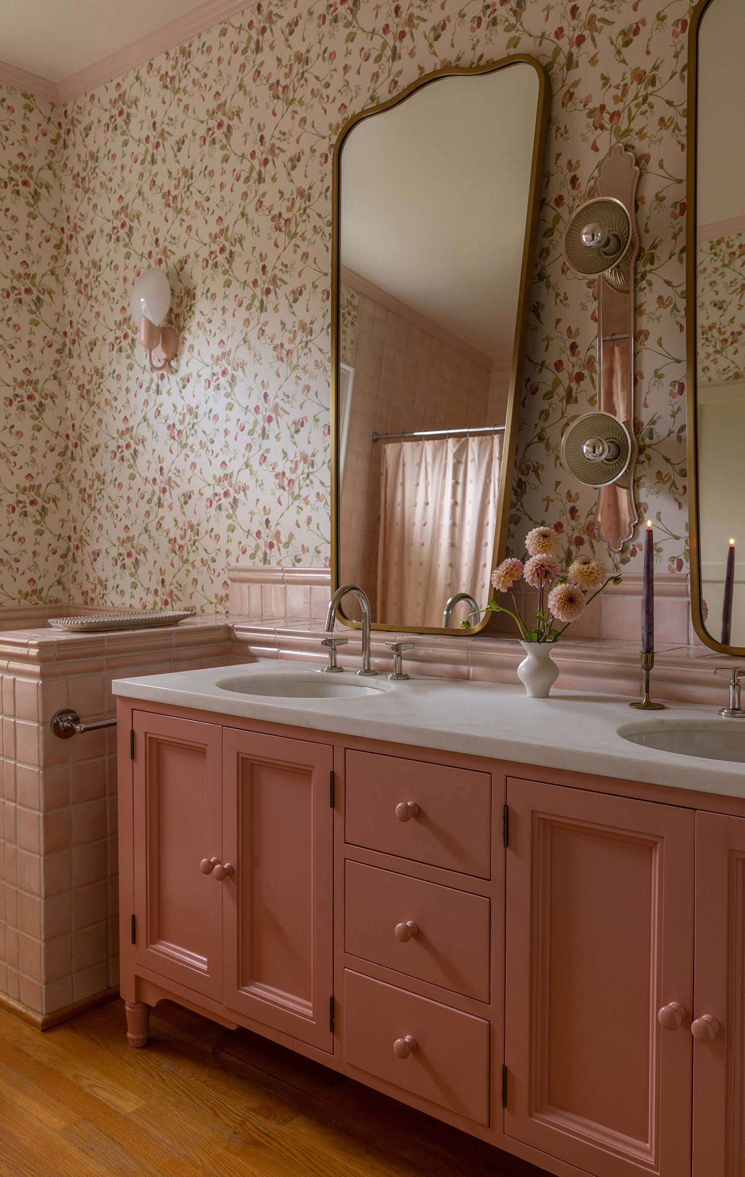 Pink Bathroom in Seattle House by Kenna Stout/Brio Interior Design