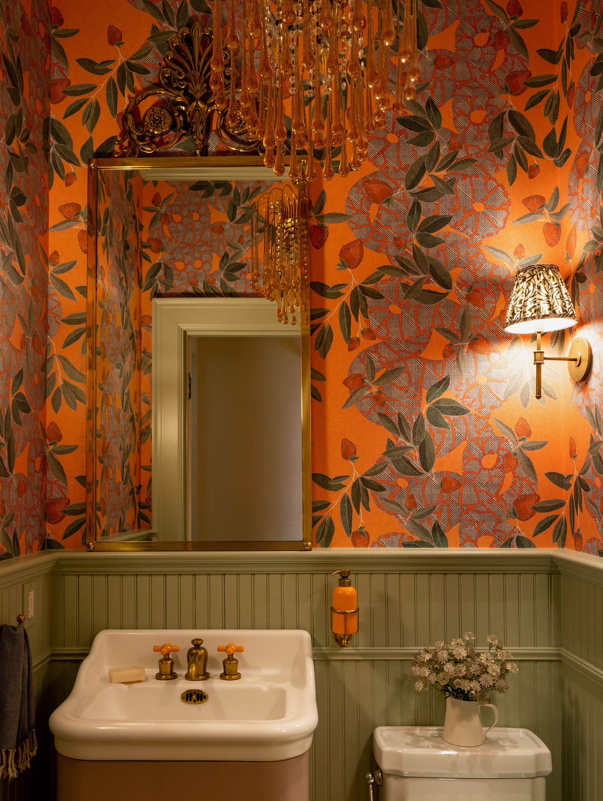 Wallpaper Powder Room in Seattle House by Kenna Stout/Brio Interior Design